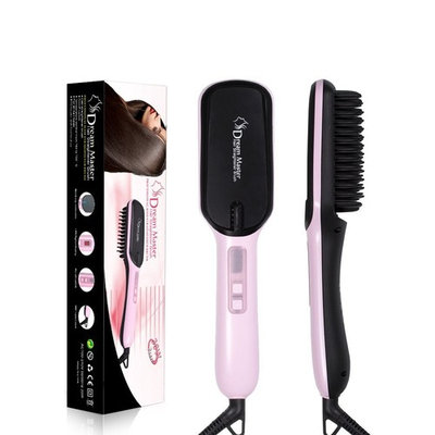 Hair Straightener Brush Ceramic Heating LCD Digital Hair Straightening Brush Adjustable Temperature
