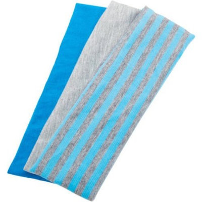 Goody Ouchless Wide Blue/Gray Striped Headwraps, 3 count