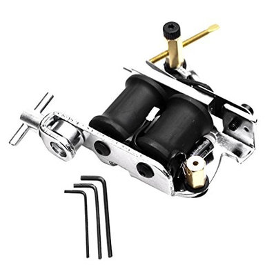 Baoblaze Silver Tattoo Motor Supply with 3 Adjustable Grips for Beginer, Liner Shader Machine with 10 Coils Tattoo Accessories Kit