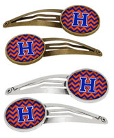 Letter H Chevron Orange and Blue Set of 4 Barrettes Hair Clips CJ1044-HHCS4
