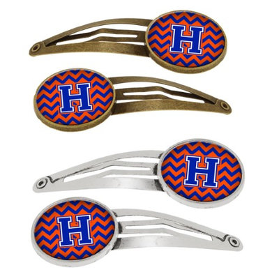 Letter H Chevron Orange and Blue Set of 4 Barrettes Hair Clips CJ1044-HHCS4