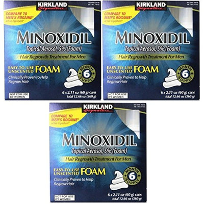 Kirkland Signature HfMVuS Minoxidil Foam for Men, 12.6 oz, 6 Month Supply (3 Pack)