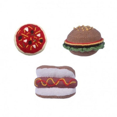 Estella Organic Baby Rattles Gift Set - Hamburger, Hot Dog & Pizza