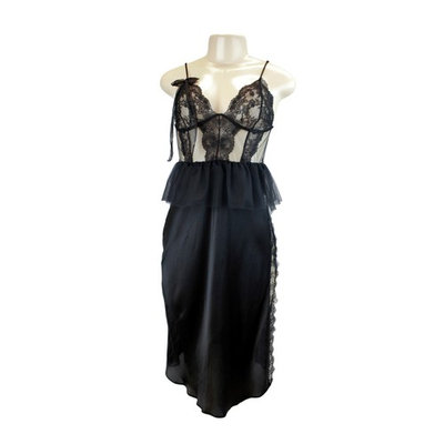 Victoria's Secret Designer Collection 100% Silk & Lace Slip Peplum Black Medium