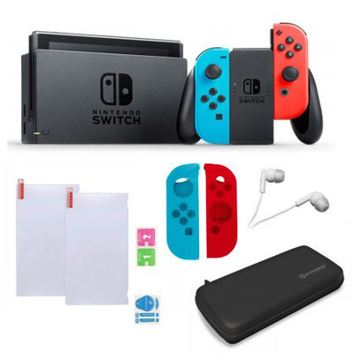 Nintendo Switch in Red and Blue with Sleevs and Accessories Bundle