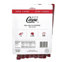 Keto Carne- Beef Sticks: 0g Carbs, Low Carb High Fat - Pack of 4 (Sea Salt & Pepper)