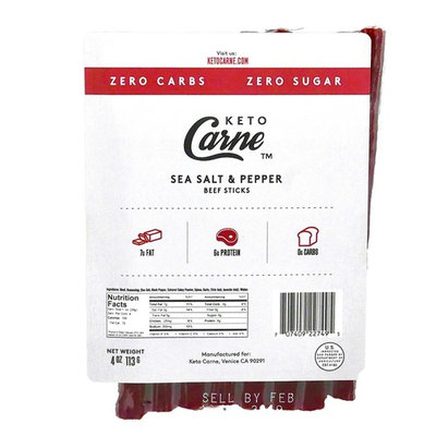 Keto Carne- Beef Sticks: 0g Carbs, Low Carb High Fat - Pack of 4 (Sea Salt & Pepper)