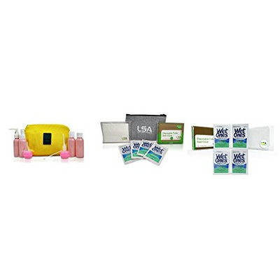 Bathroom Travel Accessories -9-Piece Travel Bottle Set and Restroom Hygiene Accessories of Disposable Toilet Seat Covers, Hand Wipes, Dry Tissue Pack and Zipper Pouch with Refill Set