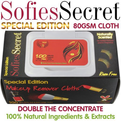 Moist Towel Services SofiesSecret Special Edition Makeup Remover Cloths 100 Count, 80 GSM Ultra Thick Cloths, NEW Formula + Embossed Texture, 100% Bamboo? 100% Natural & Organic Extracts, Cruelty Free & Vegan