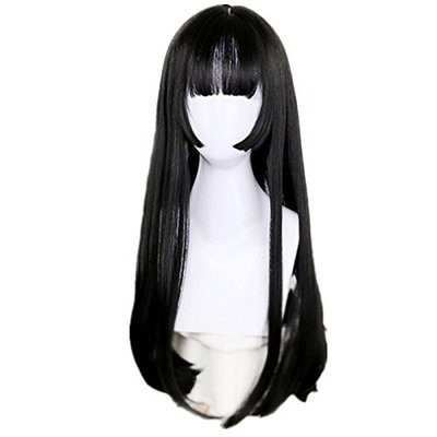 DAYISS Women's Long Straight Full Wig Cosplay Glamour Heat Resistant Neat Bang Breathable Cap