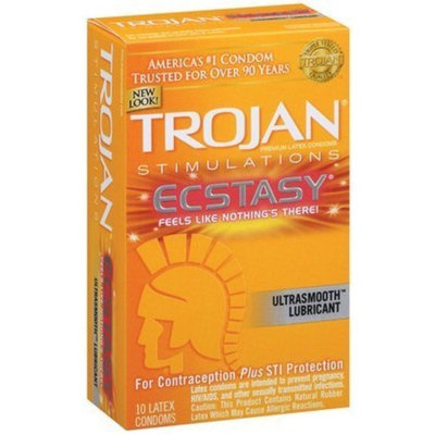 Trojan Stimulations Ultra Ribbed Ecstasy Ultrasmooth Lubricated Latex Condoms-10 ct (Quantity of 4)