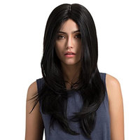 Dovewill Women's Middle Parting Long Wavy Synthetic Hair Heat Resistance Wig Daily Cosplay Costume Party Full Head Wigs Black + Hairnet