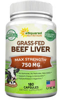 Asquared Nutrition Grass Fed Beef Liver (Desiccated) - 180 Capsules - Argentine Pasture-Raised Beef Liver Pills - 3000mg Supplement Powder Per Serving - Natural Iron, B12, Vitamin A for Energy - Non-GMO