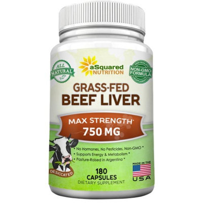 Asquared Nutrition Grass Fed Beef Liver (Desiccated) - 180 Capsules - Argentine Pasture-Raised Beef Liver Pills - 3000mg Supplement Powder Per Serving - Natural Iron, B12, Vitamin A for Energy - Non-GMO