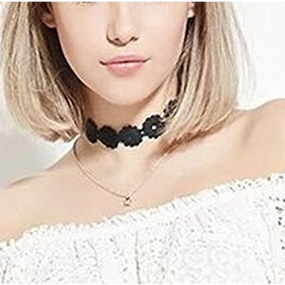 FXmimior Black Hollow Flower Handmade Layered Bar Party Wedding Necklace Jewelry For Women