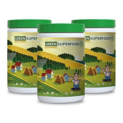 Green tea extract powder - GREENS SUPERFOOD POWDER WITH NATURAL PINEAPPLE FLAVOR 300G - increase energy performance (3 Bottles)