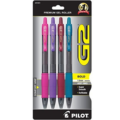 Pilot(R) G-2(TM) Retractable Gel Pens, 1.0mm, Bold Point, Assorted Barrels, Assorted Ink, Pack Of 4