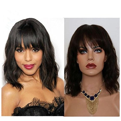 Lace Front Human Hair Wigs with Bangs Natural Wave Glueless Human Hair Wigs Short Bob wig Human Hair Lace Wigs Natural Color for Black Women (12