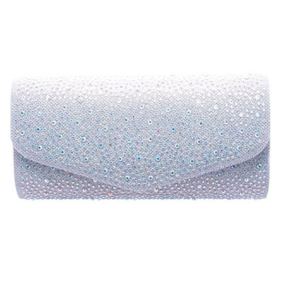 Girls Silver Shiny Rhinestone Embellished Purse Clutch