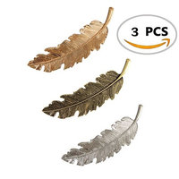 Hair Clips Pin Claw, 3Pcs Elegant Hair Barrettes Accessories for Lady Feather Design Women Girls (Gold, Silver Bronze)