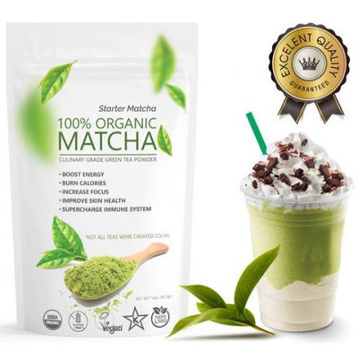 Wmbr Corp Organic Starter Matcha(16oz) Culinary Green Tea - USDA Organic - Perfect for Making Green Tea Latte or Frappe