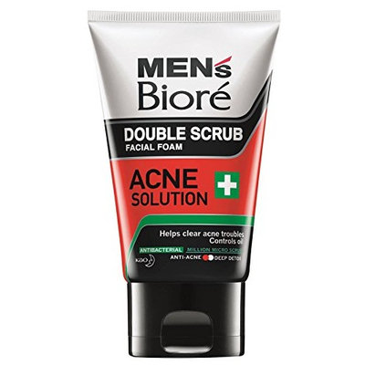 Biore Men's Double Scrub Acne Solution 100g -clear acne troubles, Controls oils, Antibacterial, Anti-acne, Deep detox