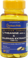 Puritan's Pride L-Theanine 200 mg & Valerian Extract 100 mg-30 Tablets