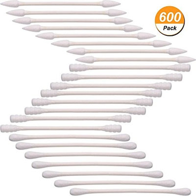 Cuteya 600 Pieces Cotton Swabs, Double Precision Tips with Paper Stick, 3 Packs, 200 Pieces 1 Pack (Round