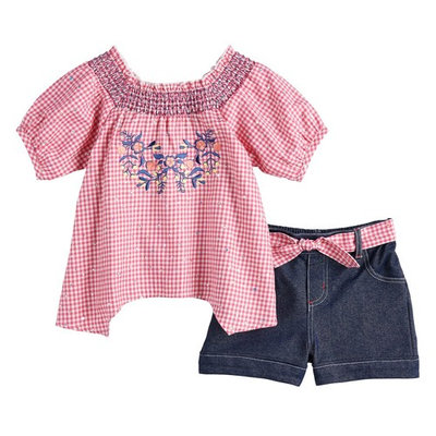 Toddler Girl Little Lass Gingham Smocked Top & Shorts Set