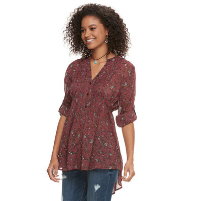 Juniors' American Rag Pintuck Floral Tunic