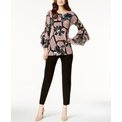 Printed Ruffle-Sleeve Tunic & Modern Ponté-Knit Skinny Pants