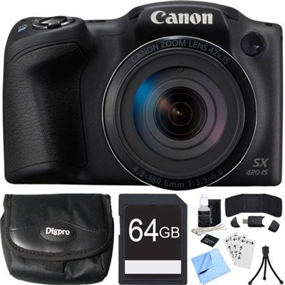Canon PowerShot SX420 IS 20MP Black Digital Camera + 42x Optical Zoom 64GB Card Bundle