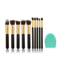Makeup Brush Set 10 Pcs Professional Makeup Brushes Blending Blush Foundation Face Powder Eyeshadow Makeup Brush Kit Eye Face Liquid Powder Cream Cosmetics Brush with 1 Brush Egg (Black and G