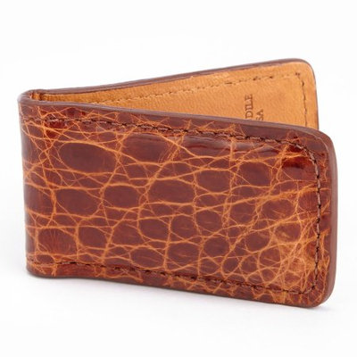 Royce Leather Cognac Genuine Crocodile Skin Luxury Magnetic Money Clip Wallet