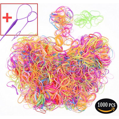About 1000 Pieces Colorful Elastic Rubber Hair Bands, Two FREE Hair Braid Maker Tools. (multicolour-1000pcs)