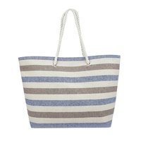 Swan Comfort Striped Canvas Beach Bag - Inside Lining, Inner Pocket, Top Handle - Eco Friendly ( Blue - Brown )