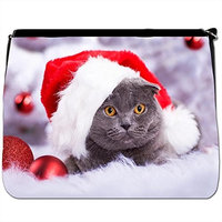 Orange Kitten Sat in Field of Pink Flowers Black Large Messenger School Bag