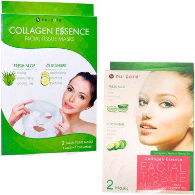 Alltopbargains 2 Pack Nu-Pore Collagen Essence Facial Tissue Masks Aloe Cucumber Skin Care 4pc