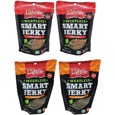 Lightlife Meatless Smart Jerky Pack of 4 Original and Teriyaki Veggie Protein Plant Based Vegan Jerky
