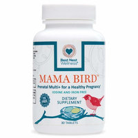 Mama Bird Prenatal Multivitamin, Iodine & Iron Free, L-Methylfolate (Folic Acid), Methylcobalamin (B12), 100% Natural Whole Food Organic Herbal Blend, Vegan, Once Daily, 30 Ct, Best Nest Wellness
