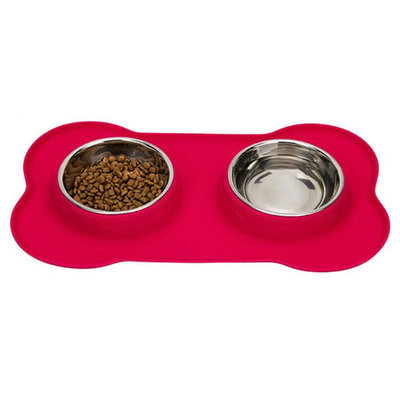 Pet Dog Food Feeder Silicone Stainless Steel Cat Food Feeder Double Bowl 14.29