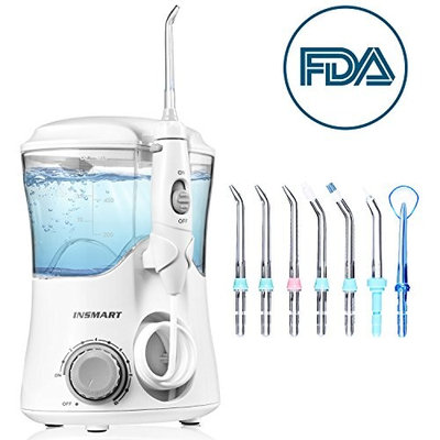 INSMART Water Flosser, 600ml Capacity Water Dental Flosser, Oral Irrigate with 7 Multifunctional Tips, 10 Water Pressure Setting and 180 Seconds Intelligent Timing for Whole Family