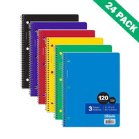 Bazic Products College Ruled Spiral Notebook, 3 Subject Spiral Bound Notebook Paper 120ct