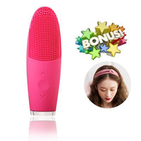 Small Sonic Facial Brush, Silicone Facial Cleansing Brush Anti Aaging Rechargeable Waterproof Organic Face Brush with 1pcs Elastic Suede Women Headband Valentines Day Gift …