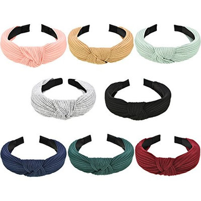 Maxdot 8 Pieces Wide Headbands Knot Turban Headband Hair Band Elastic Hair Accessories for Women and Girls, 8 Colors