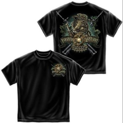 Cotton Marine Devil Dog First In Last Out T-Shirt