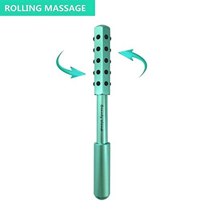 Turquoise Facial 30 Germanium Beads Roller by Beauty Wand is a Portable Roller that Massage, Tighten and Eliminates Wrinkles, Eye Pouches and Spider Veins to the Skin set with Silk Satin Bag and Box