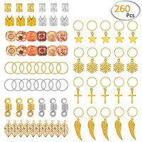 Apipi 260 pieces Dreadlocks Beads Hair Braid Rings Dreadlocks with Natural Painted Wood Beads- 14 Styles Hair Wraps Jewelry Hair Decoration Accessories