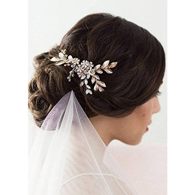 Kercisbeauty Wedding Bridal Bridesmaids Flower Girl Vintage Pearl Flower Combs Headband Bridal Hair Comb Headpiece Long Curly Bun Hair Accessories,Wedding Hair Piece Vintage Hair Comb
