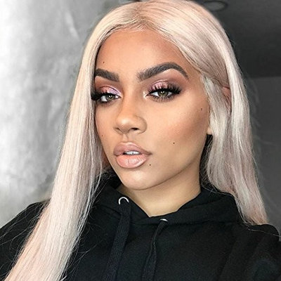 Platinum Blonde 60 Human Hair Full Lace Wigs with Baby hair Bleached Knots Silk Straight Lace Front Blonde Wig Preplucket (16inch, 150% Lace Front Wig)